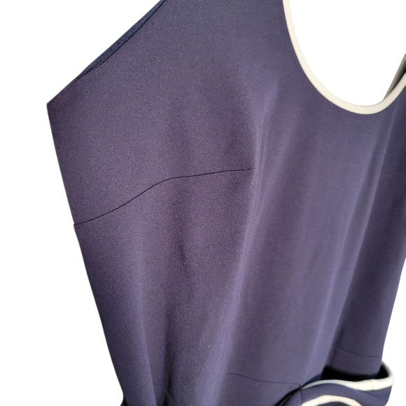 Karl Lagerfeld Navy White-Trim Jumpsuit 14 | Wide Leg Sleeveless Belted NWT - Picture 13 of 15